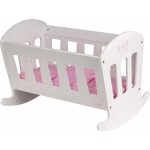 Patut Alb cu balans pentru papusi din lemn cu lenjerie  Patut balansoar Woodyland 